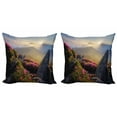 thumbnail image 1 of Ambesonne Mountain Throw Pillow Cover 2 Pack, Sunrise Rhodonderons, 16", Yellow Green Pink, 1 of 2