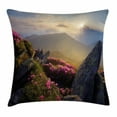 thumbnail image 1 of Mountain Throw Pillow Cushion Cover, Sunrise in Valley Meadow with Rhododendrons Wildlife Idyllic Rural Scenery, Decorative Square Accent Pillow Case, 24 X 24 Inches, Yellow Green Pink, by Ambesonne, 1 of 2