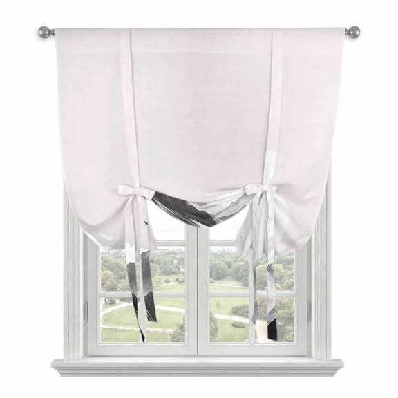 Mountain Tie Up Curtains for Windows, Adjustable Rod Pocket Valance Shade, Eagle Sky Cloud Black and White Landscape Light Filtering Window Treatment for Kitchen Bedroom Living Room 42"x 45"