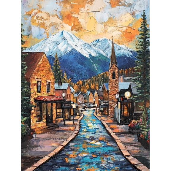 Mountain Town Stream Canvas PaintingPerfect for Living RoomBedroomOfficeDining RoomHallway Decoration