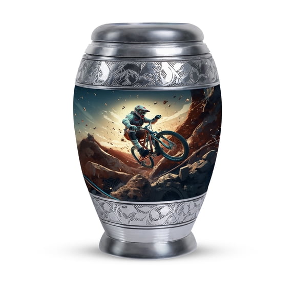 Mountain Trail Biker The Descent Cremation Companion Urns - Burial Urns For Human Ashes Adult Male - Memorial Urn - Urns For Dad - Adult Urns For Men - Adult Urn (10inch)