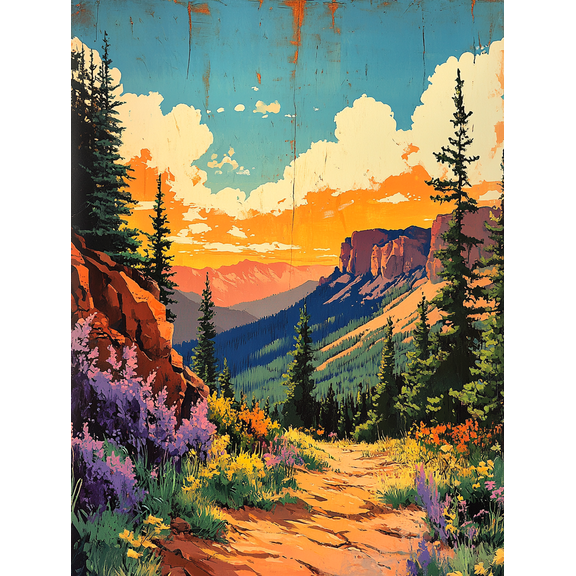 Mountain Trail Sunset Canvas Print/Wall Art Suitable for Living Room Office Hallway and Dining Room Decoration.