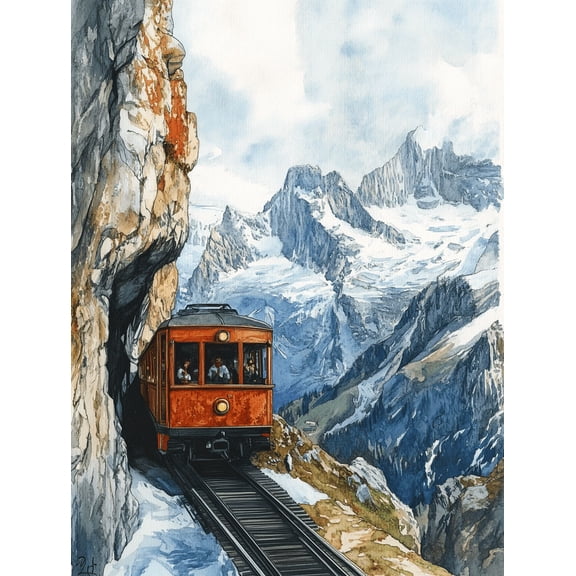 Mountain Train Landscape Canvas Painting/Wall Art Suitable for Living Room Bedroom Office Study Hotel Decoration