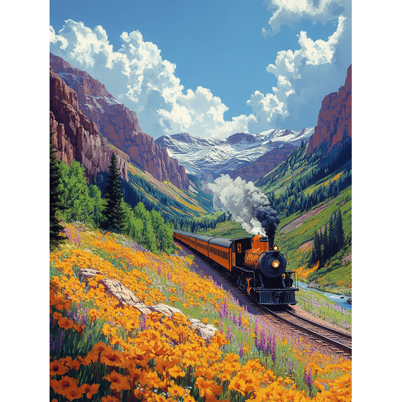 Mountain Train Landscape Canvas Print/Wall Art Suitable for Living Room Bedroom Office Hallway and Dining Room Decoration.
