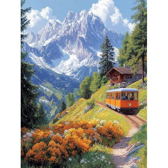 Mountain Train Landscape Canvas Wall Art Perfect for Living Room Office Kitchen and Dining Room Decoration.