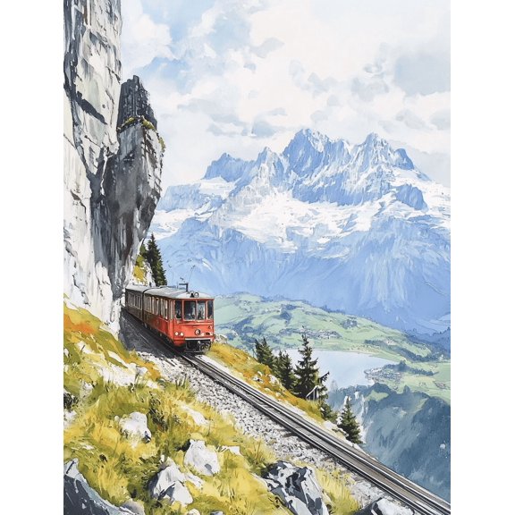 Mountain Train Scenic Canvas Wall Art/Print Suitable for Living Room Bedroom Office Hotel and Restaurant Decoration.