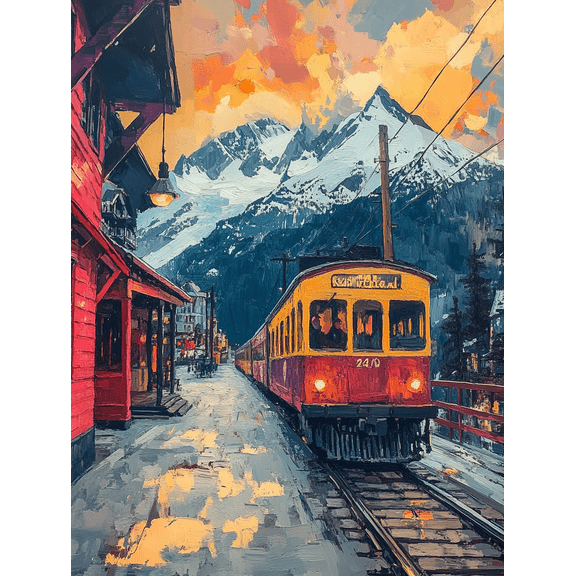 Mountain Train Station Canvas Painting/Wall Art Perfect for Living RoomWaiting Room and Train Station Decor.