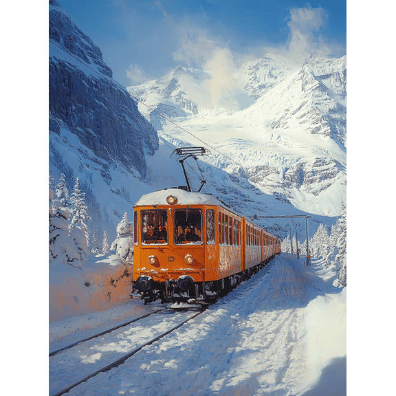 Mountain Train Winter Landscape Canvas Prints/Wall Art Perfect for Living Room Hallway and Hotel Decoration