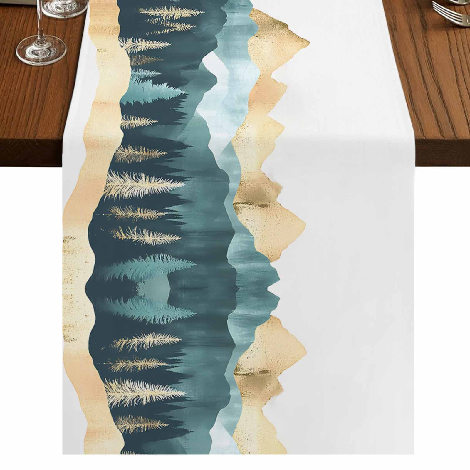 Mountain Tree 60 Inch Table Runner, Green Forest Sun Landscape ...