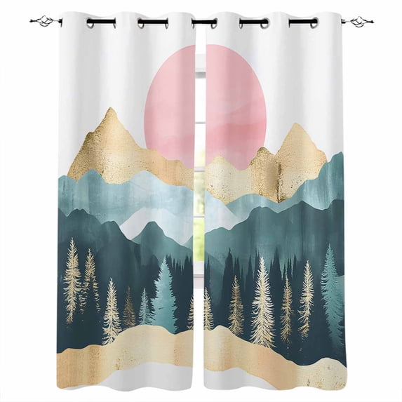 Mountain Tree Blackout Curtains for Bedroom Living Room Darkening Curtains 90 Inch Green Forest Sun Landscape Minimalist Black Out Window Curtain Privacy Window Treatment Grommet Drapes 52"x90"x2