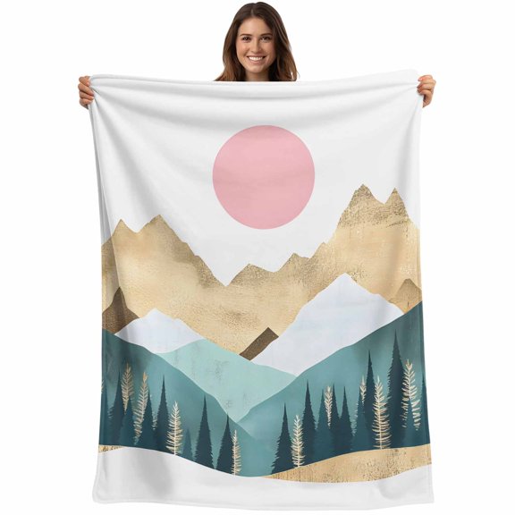 Mountain Tree Blanket Soft Cozy Warm Throw Blanket for Couch, Plush Fuzzy Flannel Fleece Blankets for Sofa, Nature Forest Sun Landscape Bed Blankets Lightweight Gifts for Women, 40"x50"