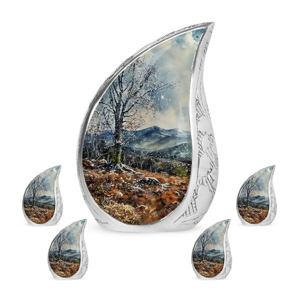 Mountain Tree Funeral Keepsake Urn For Adult Human Ashes - Large Cremation Urns For Adult Male Ashes - Small Decorative Memorial Ashes - Combo 1 Large 4 Keepsake