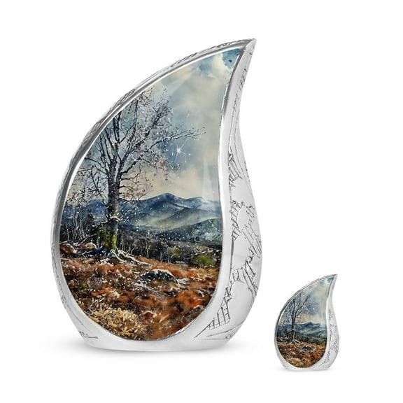 Mountain Tree Large Funeral Urn For Human Ashes Adult Female & Male - Cremation Urn For Adult Women Ashes - Small Memorial Funeral Ashes - Combo 1 Large 1 keepsake