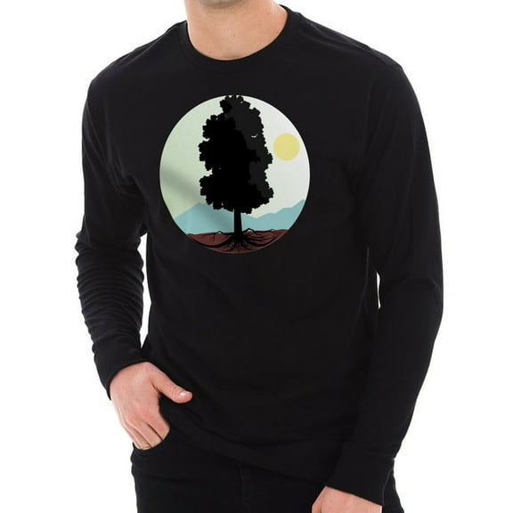 Mountain Tree Logo Graphic Long Sleeve Crewneck Tee - Black 3XL