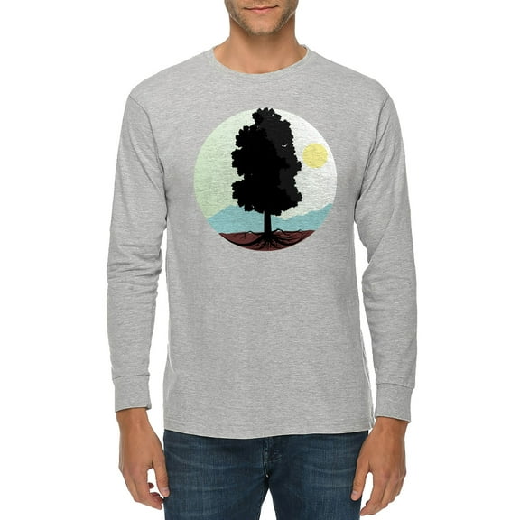 Mountain Tree Logo Graphic Long Sleeve Crewneck Tee - Heather Grey XL