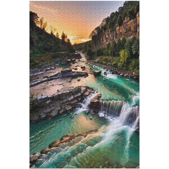 Mountain Tree River Sky Cloud 500 Piece Jigsaw Puzzle, Nature Relax Decompression DIY Game Modern Home Decor