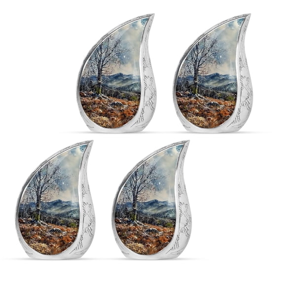 Mountain Tree Small Urn For Human Ashes - Keepsake Cremation Urn For Ashes Adult Male & Female - Funeral Memorial Ashes - 3 Inch 4 Pcs