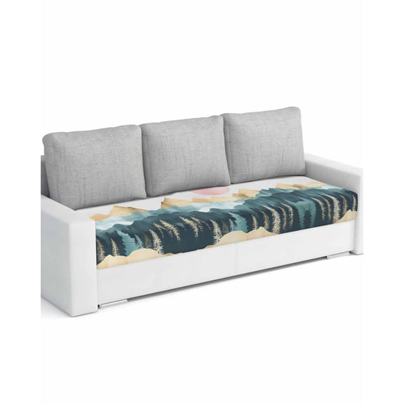 Mountain Tree Sofa Couch Cushion Covers Washable, Removable Stretchable Sectional Couch Covers, Green Forest Sun Landscape Minimalist Slipcovers for L & T Shape Sofa Furniture Protector L Size 1 pc