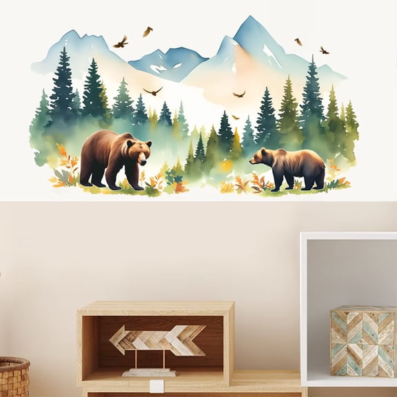 Mountain Tree Wall Decals Large Pine Tree Forest Animal Wall Stickers Deer Raccoon Bird DIY Removable Peel and Stick Wall Art Decals for Kids Room Classroom Nursery Bedroom Playroom Home Decor