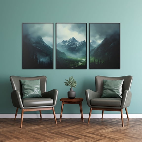 Mountain Triptych Canvas Art Serene Landscape Print Set Set 3