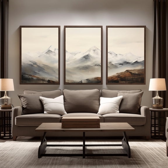 Mountain Triptych Canvas Print Set Serene Alpine Landscape Wall Art Set 3