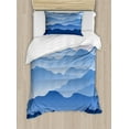 thumbnail image 1 of Mountain Twin Size Duvet Cover Set, Nature Theme A Panoramic Silhouette of the Mountains in the Morning Illustration Print, Decorative 2 Piece Bedding Set with 1 Pillow Sham, Blue, by Ambesonne, 1 of 3