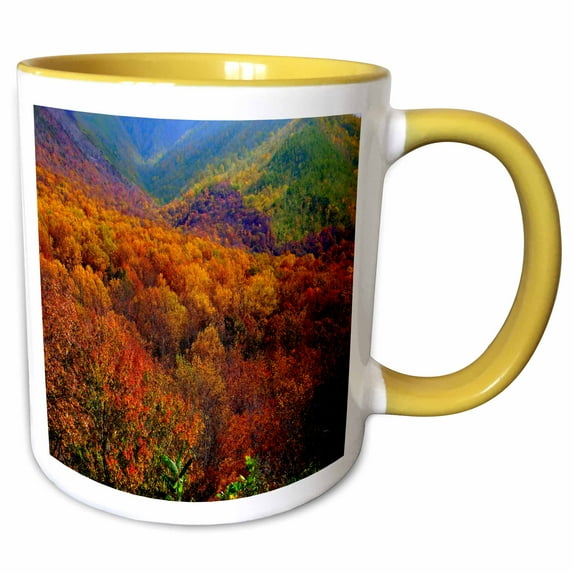 3drose, Mountain Valley, Lovely Valley Photograph Taken During Autumn in the Tennessee Mountains, 11oz Two-tone Yellow Mug