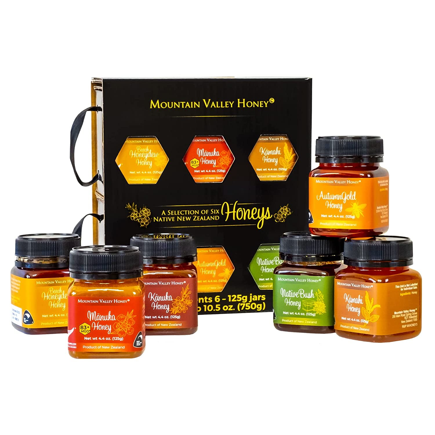 Mountain Valley Raw Honey Gift Set, Box Of 6 With Premium New Zealand ...