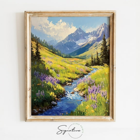 Mountain Valley, Rustic Summer Wall Art, Early June Snow Scene, Moody Earthy Decor, 3880 UNFRAMED Poster, 8x12