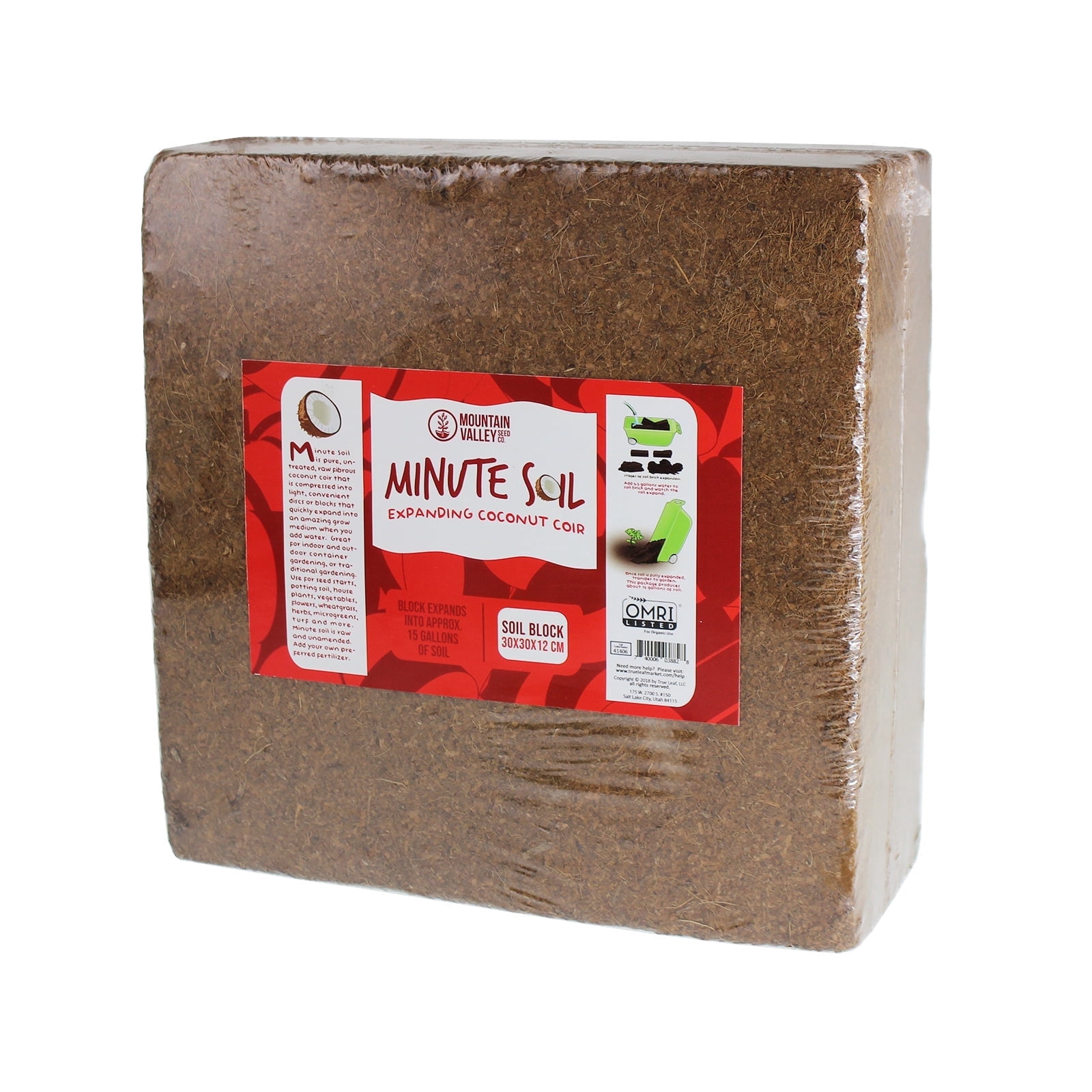 Mountain Valley Seed Company Minute Soil - Compressed Coco Coir Brick, Fiber Grow Medium, Potting Soil Indoor & Outdoor Plants, 1 Block = 15 Gal, Peat Free, OMRI Organic