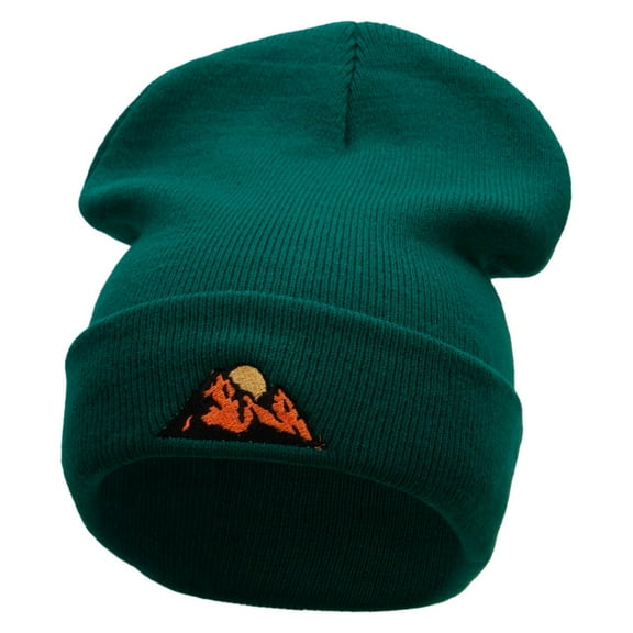 Mountain View Embroidered 12 Inch Long Knitted Beanie - Dk Green OSFM