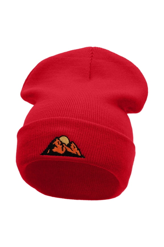 Mountain View Embroidered 12 Inch Long Knitted Beanie - Red OSFM