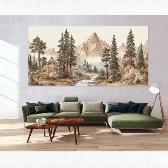Mountain View Poster, Large Panoramic Landscape Wall Art, Poster Only