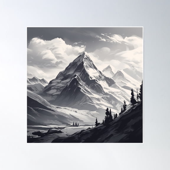 Mountain View Poster Wall Art, Modern Wall Decor, 16x16 UNFRAMED