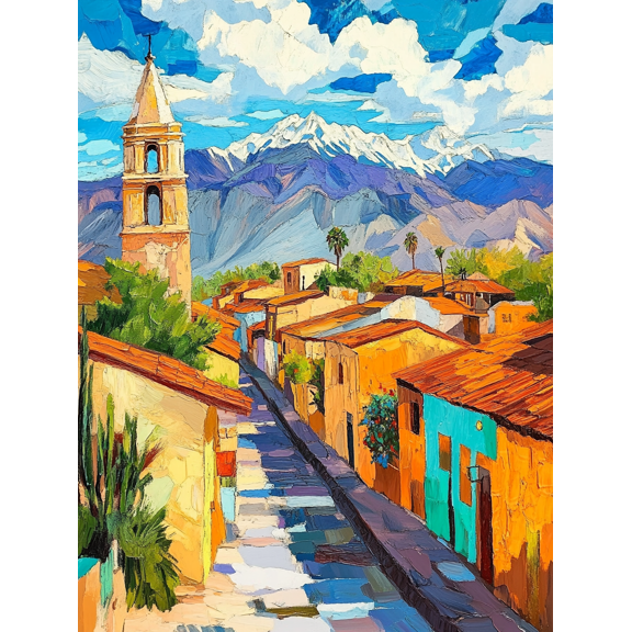 Mountain Village Street Scene Canvas PaintingSuitable for Living RoomBedroomKitchenOfficeHotel Decoration.
