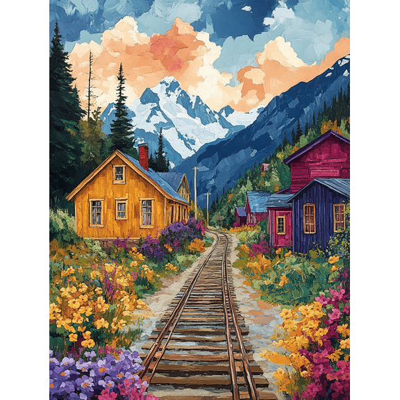 Mountain Village Train Track Canvas Print/Wall ArtSuitable for Living RoomBedroomOfficeDining Room and Hallway Decoration.