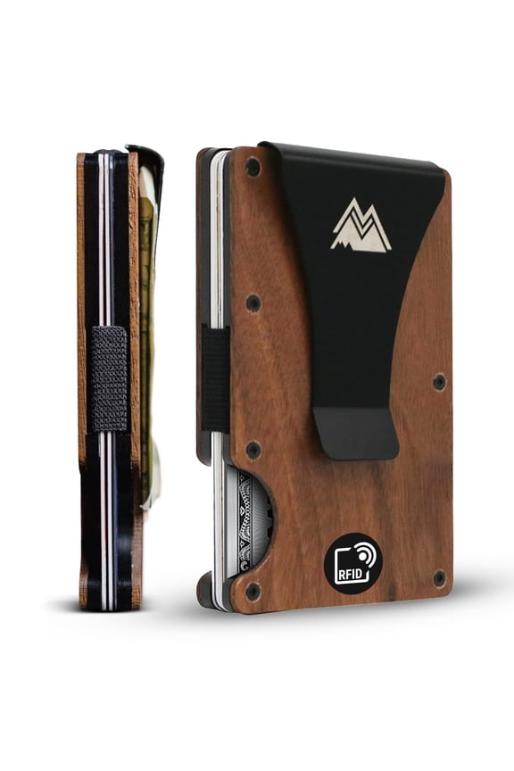 Minimalist Wallet for Men - Slim RFID, Scratch Resistant, Natural Walnut Wood Credit Card Holder & Money Clip, Easily Removable Money & Cards, Mens Wallets A101
