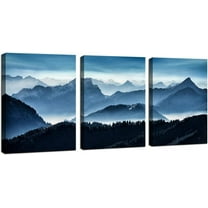 Mountain Wall Art for Bedroom , Blue Abstract Mountain Canvas Picture Prints Artwork ,for Living Room Office Dining Room Modern Home Decor Framed Ready to Hang,12" X 16" X 3 Pieces