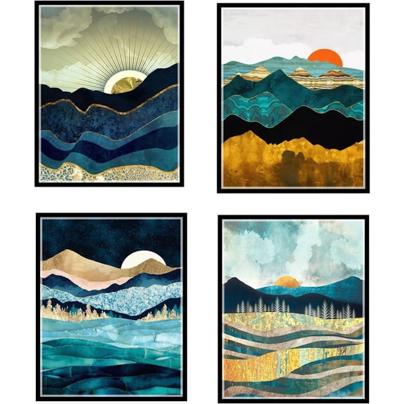 Mountain Wall Art Decor,Nature Landscape Canvas Wall Decor Art,Modern Abstract Wall Art for Living Room Bedroom Prints Poster,8x10 Inch Set of 4,Unframed