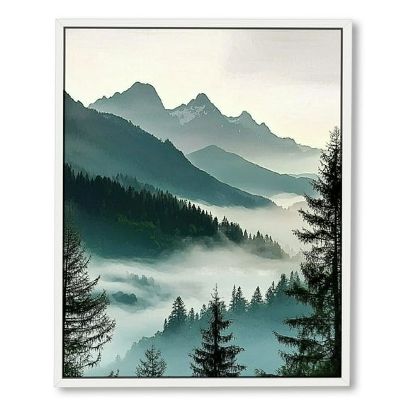Mountain Wall Art Decor Sage Green Forest Canvas Wall Art Prints Nature Landscape Wall Decor Watercolor Pine Tree Pictures Abstract Modern Painting for Living Room Bedroom Framed