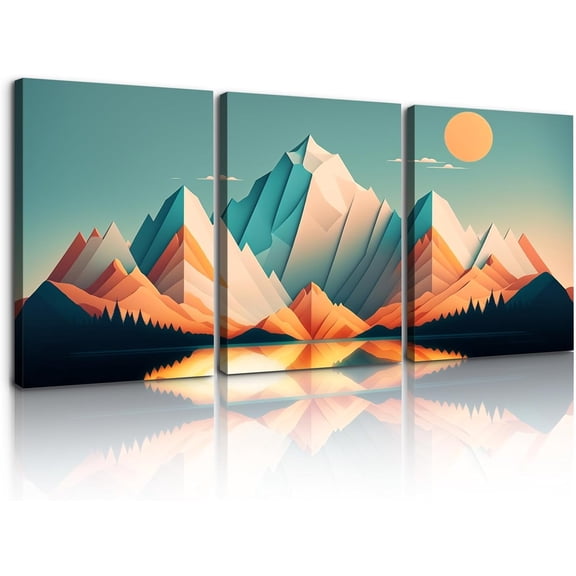 Mountain Wall Art Framed Mountains Office Canvas 3 Piece Artwork 12x16 Inch for Living Room Bedroom Décor