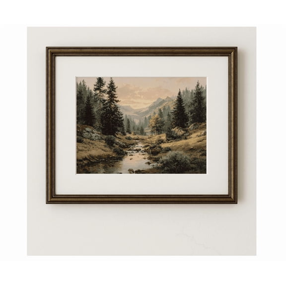 Mountain Wall Art Landscape Painting Wall Decor Serene Stream In Pine Forest Earthy Nature Scene Mountain Wall Decor 60 Print Poster