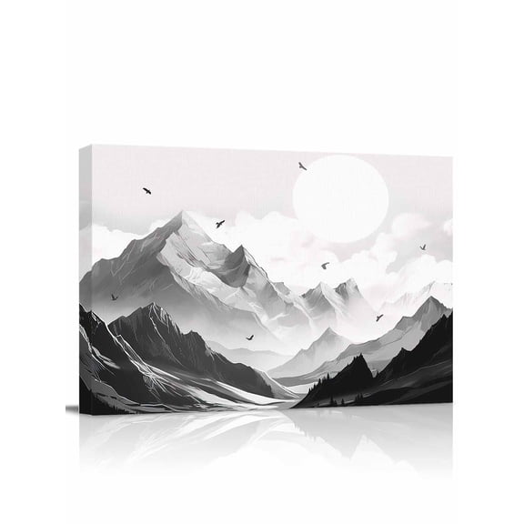 Mountain Wall Art for Living Room,Canvas Picture Wall Decor for Bathroom Bedroom,Eagle Sky Cloud Black and White Landscape Painting Artwork for Office Kitchen Hallway Dining Room Home Decor 12"x16"