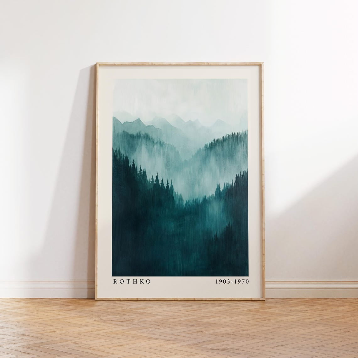 Mountain Wall Art – Misty Forest Print In Deep Teal And Blue-Green ...