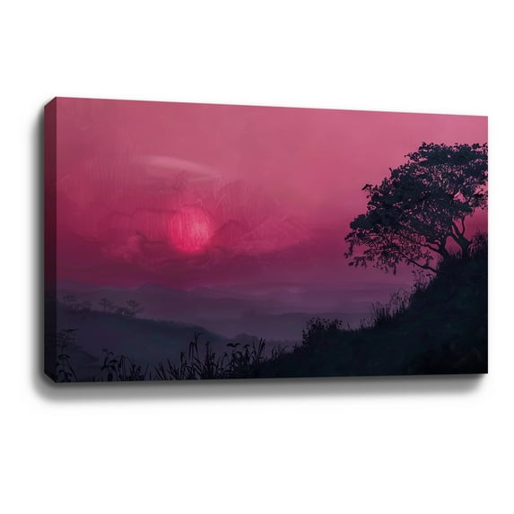 Mountain Wall Art Mountain Frame Art Purple Foggy Canvas art Framed wall art Painting For Livingroom Decor Office Bedroom Decoration