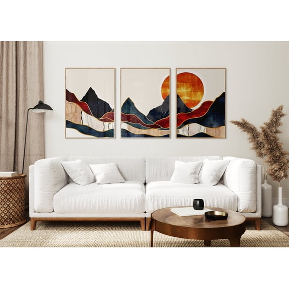 Mountain Wall Art Panorama Mountain Print Boho Nature Landscape, Stretched Canvas