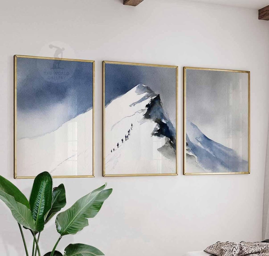 Mountain Wall Art Prints Snowy Peak Climber Nature Inspired Version 2 ...
