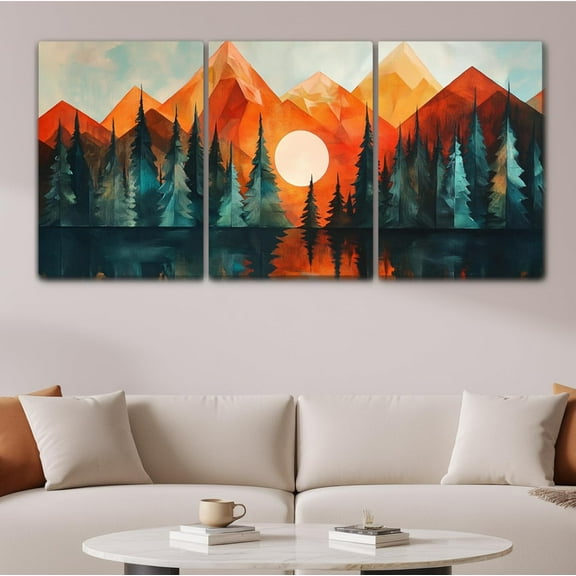 Mountain Wall Art,Red Sunset Canvas Wall Art,Abstract Paintings Wall Decor,Forest Canvas,3 Pictures Wall Decor,for Living Room,Bathroom,Office,Kitchen,Dining Room（Only canvas）
