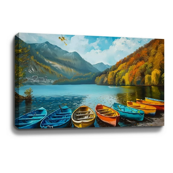 Mountain Wall Art Valley Wall Decor Summer Valley Kayak Canvas art Framed wall art Painting For Livingroom Decor Office Bedroom Decoration