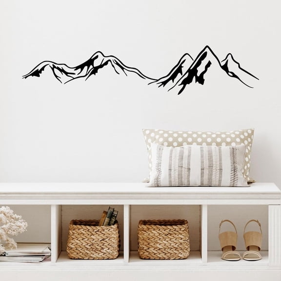 Mountain Wall Decal, Mountain Decals for for Vehicles, 48 x 10 Inch Mountains Peaks Wall Stickers, Black Minimalist Adventure Decor, Vinyl for Bedroom Nursery Living Room Wall Decor